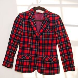Pendleton Vintage Red buffalo Plaid blazer 8 60's-70's